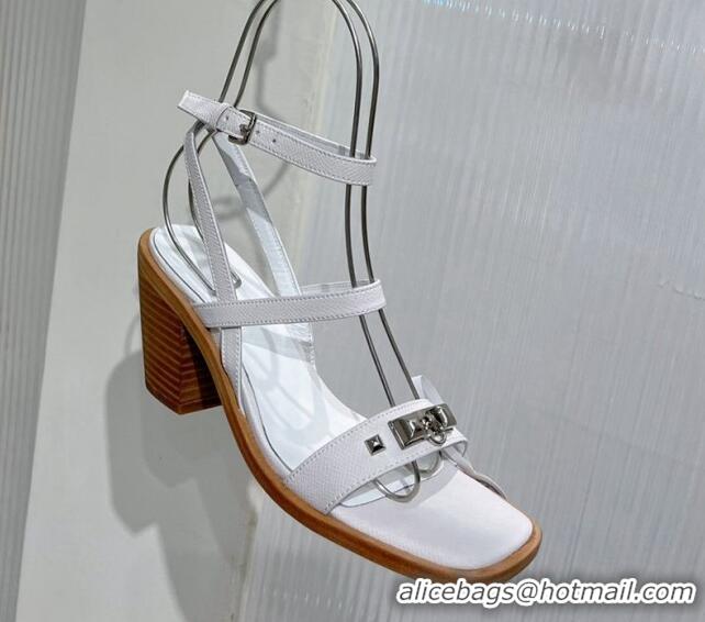 Popular Style Hermes Ivresse Heel SandalS 8.5cm in Grained Calfskin with Medor Studs White 123004