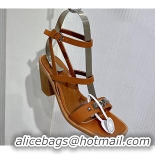 Pretty Style Hermes Ivresse Heel SandalS 8.5cm in Calfskin Leather with Medor Studs Brown 123006