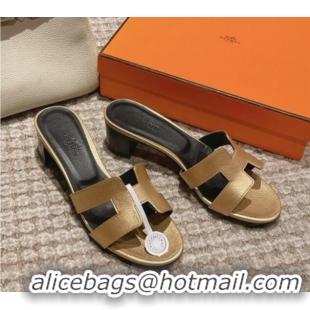 Top Grade Hermes Classic Oasis Heel Slide Sandals 4.5cm in Palm Grained Leather Gold 123007