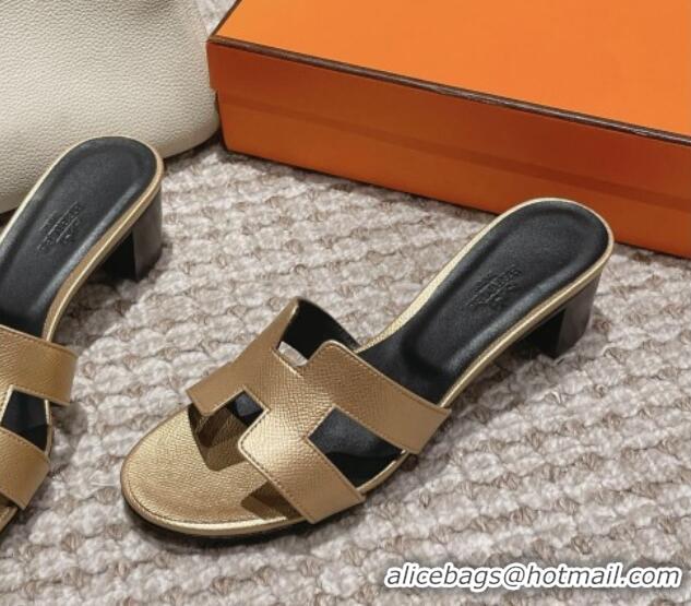 Top Grade Hermes Classic Oasis Heel Slide Sandals 4.5cm in Palm Grained Leather Gold 123007