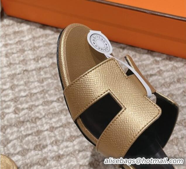 Top Grade Hermes Classic Oasis Heel Slide Sandals 4.5cm in Palm Grained Leather Gold 123007