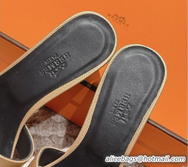 Top Grade Hermes Classic Oasis Heel Slide Sandals 4.5cm in Palm Grained Leather Gold 123007