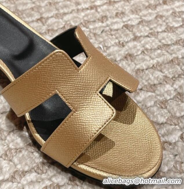 Top Grade Hermes Classic Oasis Heel Slide Sandals 4.5cm in Palm Grained Leather Gold 123007