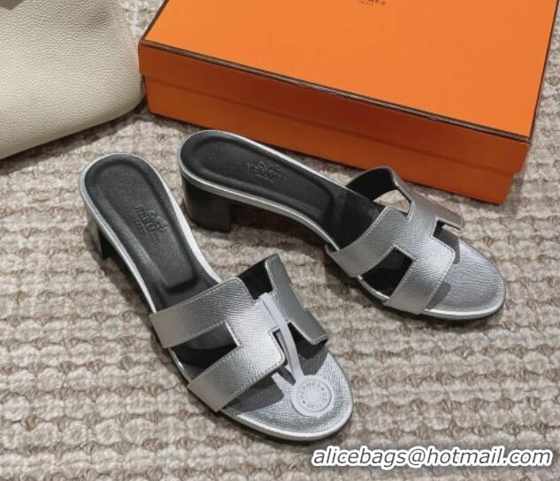 Best Price Hermes Classic Oasis Heel Slide Sandals 4.5cm in Palm Grained Leather Silver 0123008