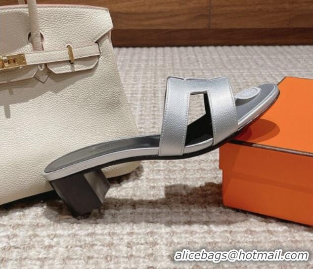 Best Price Hermes Classic Oasis Heel Slide Sandals 4.5cm in Palm Grained Leather Silver 0123008