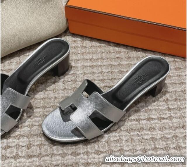 Best Price Hermes Classic Oasis Heel Slide Sandals 4.5cm in Palm Grained Leather Silver 0123008