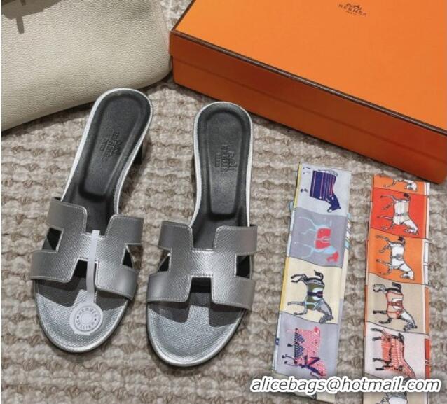 Best Price Hermes Classic Oasis Heel Slide Sandals 4.5cm in Palm Grained Leather Silver 0123008