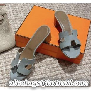 Unique Style Hermes Classic Oasis Heel Slide Sandals 4.5cm in Palm Grained Leather Pale Blue 0123009