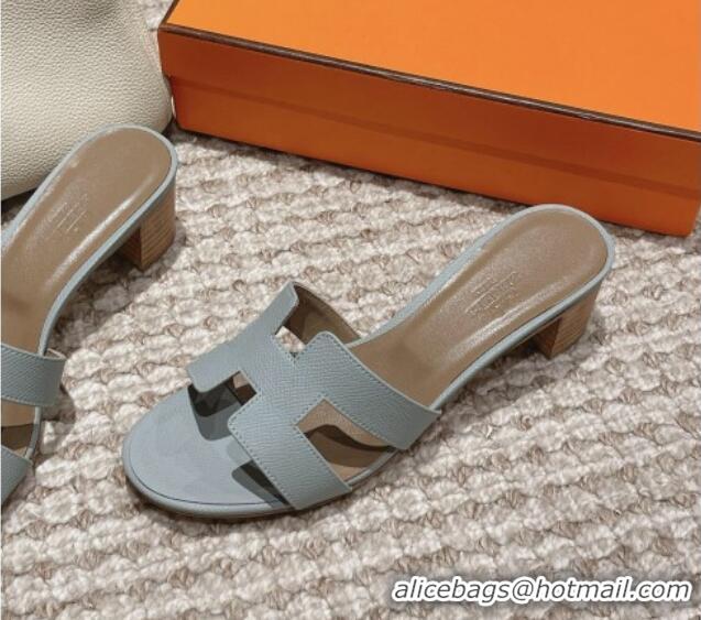 Unique Style Hermes Classic Oasis Heel Slide Sandals 4.5cm in Palm Grained Leather Pale Blue 0123009