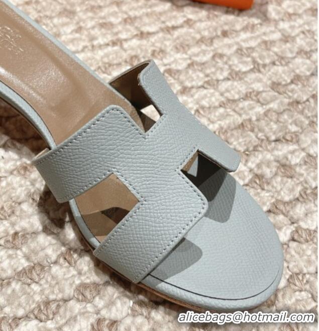 Unique Style Hermes Classic Oasis Heel Slide Sandals 4.5cm in Palm Grained Leather Pale Blue 0123009