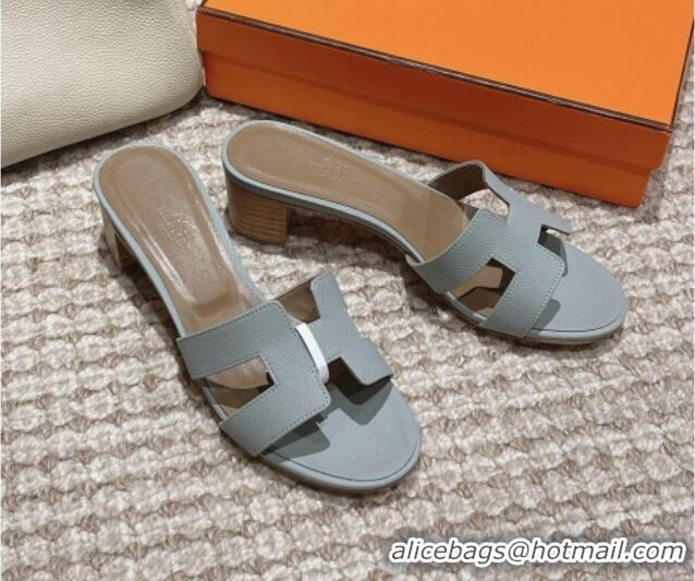 Unique Style Hermes Classic Oasis Heel Slide Sandals 4.5cm in Palm Grained Leather Pale Blue 0123009