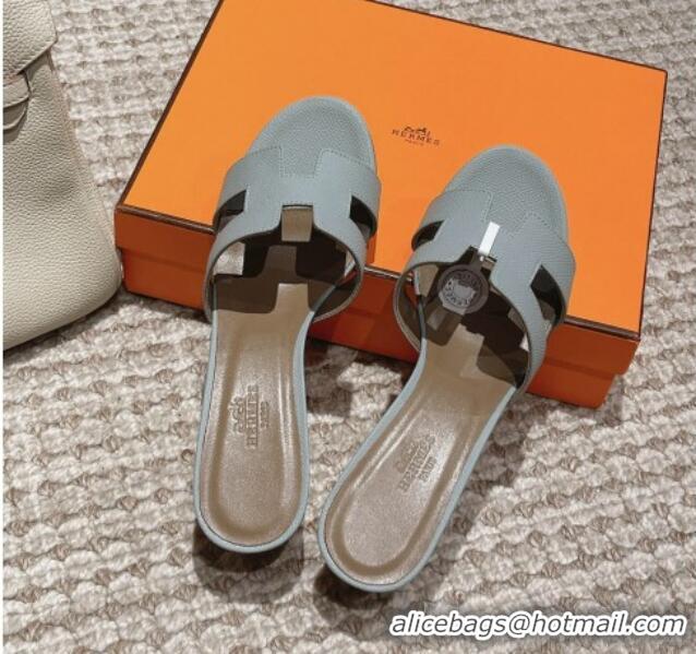 Unique Style Hermes Classic Oasis Heel Slide Sandals 4.5cm in Palm Grained Leather Pale Blue 0123009