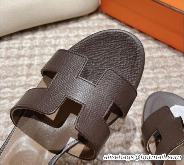 Buy Luxury Hermes Classic Oasis Heel Slide Sandals 4.5cm in Palm Grained Leather Dark Grey 0123010