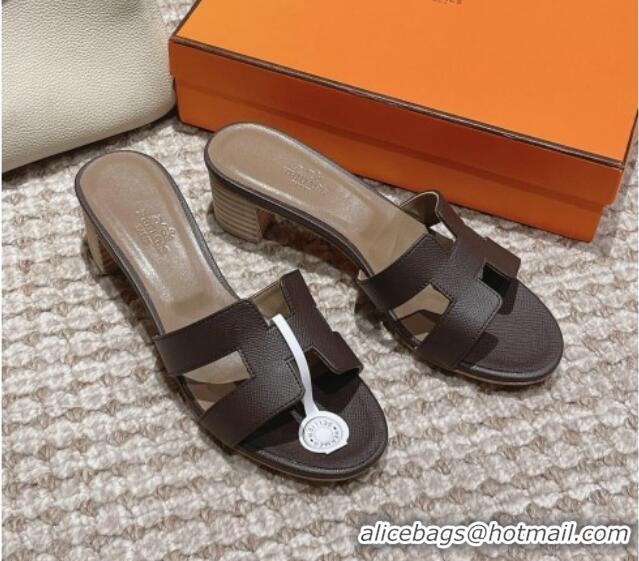 Buy Luxury Hermes Classic Oasis Heel Slide Sandals 4.5cm in Palm Grained Leather Dark Grey 0123010