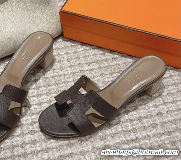 Buy Luxury Hermes Classic Oasis Heel Slide Sandals 4.5cm in Palm Grained Leather Dark Grey 0123010