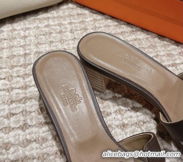 Buy Luxury Hermes Classic Oasis Heel Slide Sandals 4.5cm in Palm Grained Leather Dark Grey 0123010