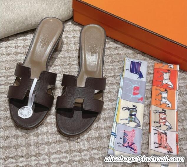 Buy Luxury Hermes Classic Oasis Heel Slide Sandals 4.5cm in Palm Grained Leather Dark Grey 0123010