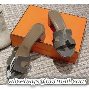 Best Product Hermes Classic Oasis Heel Slide Sandals 4.5cm in Palm Grained Leather Grey 123011