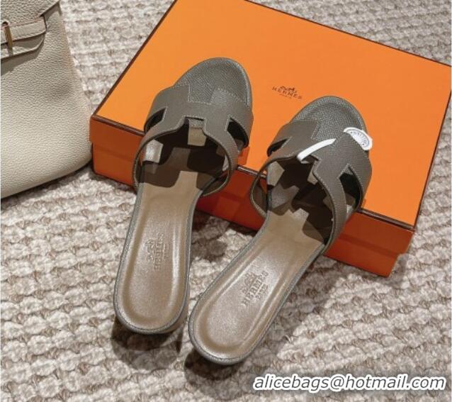 Best Product Hermes Classic Oasis Heel Slide Sandals 4.5cm in Palm Grained Leather Grey 123011