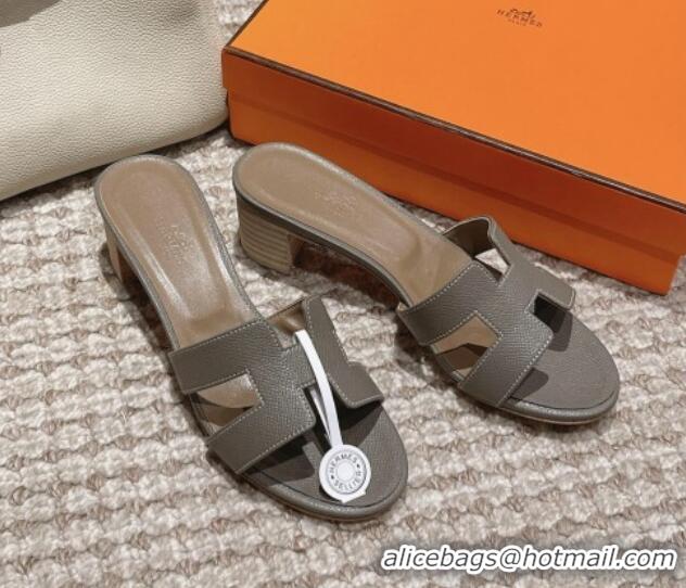 Best Product Hermes Classic Oasis Heel Slide Sandals 4.5cm in Palm Grained Leather Grey 123011