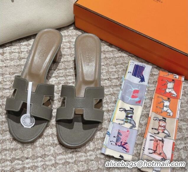 Best Product Hermes Classic Oasis Heel Slide Sandals 4.5cm in Palm Grained Leather Grey 123011