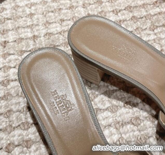 Best Product Hermes Classic Oasis Heel Slide Sandals 4.5cm in Palm Grained Leather Grey 123011