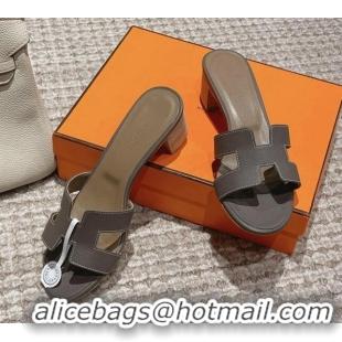 Good Quality Hermes Classic Oasis Heel Slide Sandals 4.5cm in Palm Grained Leather Grey 123012