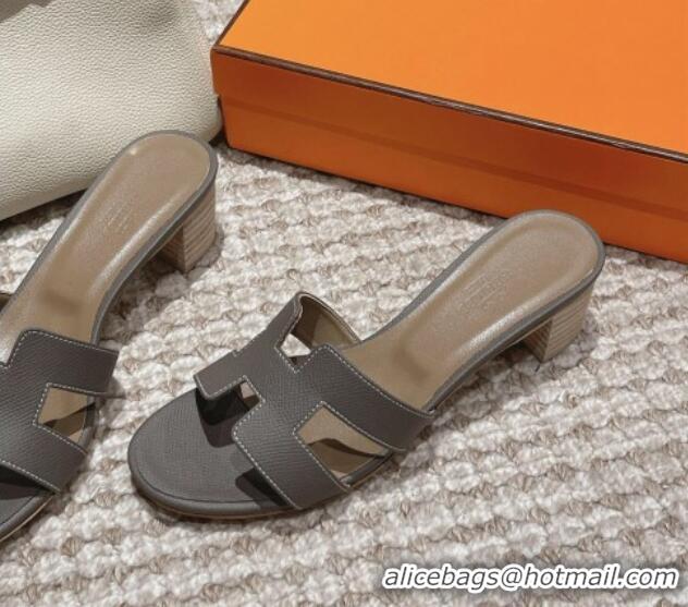 Good Quality Hermes Classic Oasis Heel Slide Sandals 4.5cm in Palm Grained Leather Grey 123012