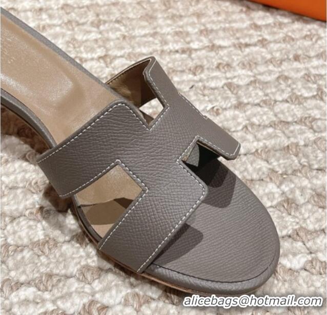 Good Quality Hermes Classic Oasis Heel Slide Sandals 4.5cm in Palm Grained Leather Grey 123012