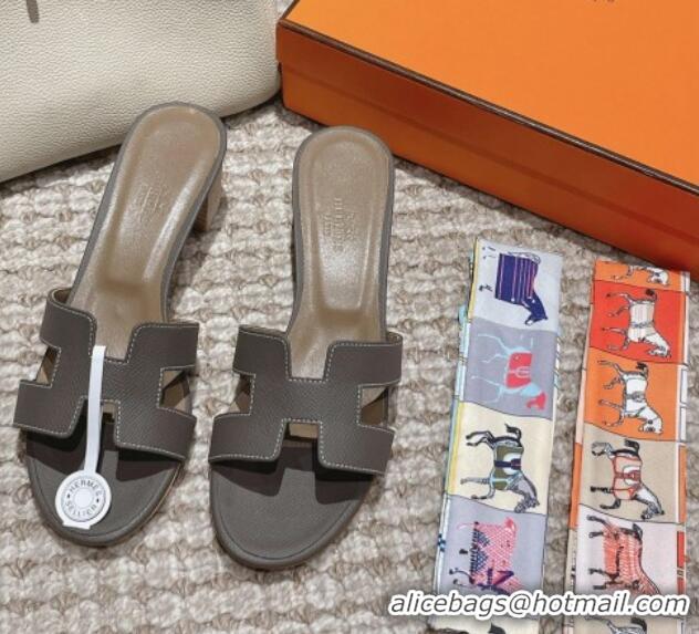 Good Quality Hermes Classic Oasis Heel Slide Sandals 4.5cm in Palm Grained Leather Grey 123012