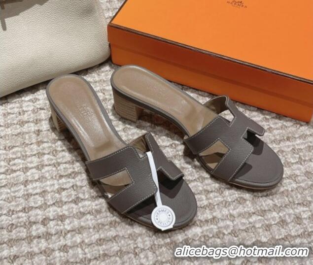 Good Quality Hermes Classic Oasis Heel Slide Sandals 4.5cm in Palm Grained Leather Grey 123012