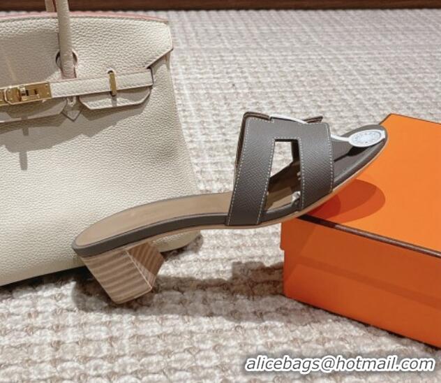 Good Quality Hermes Classic Oasis Heel Slide Sandals 4.5cm in Palm Grained Leather Grey 123012