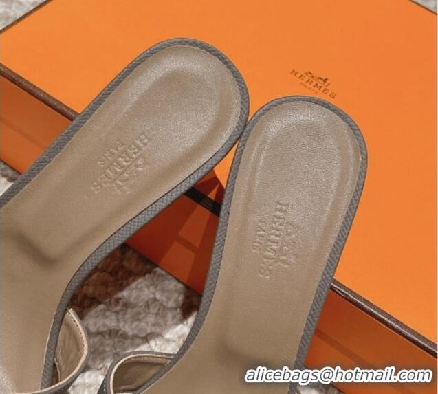 Good Quality Hermes Classic Oasis Heel Slide Sandals 4.5cm in Palm Grained Leather Grey 123012