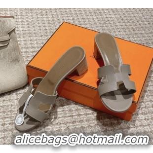 Durable Hermes Classic Oasis Heel Slide Sandals 4.5cm in Palm Grained Leather Grey 123014