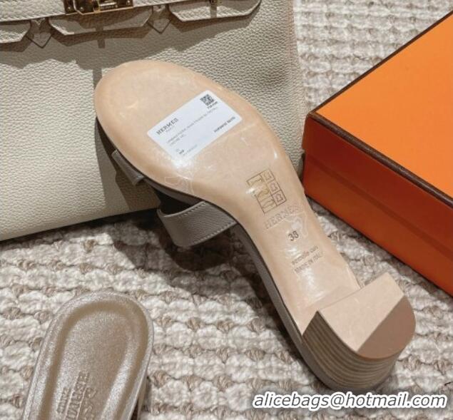 Durable Hermes Classic Oasis Heel Slide Sandals 4.5cm in Palm Grained Leather Grey 123014