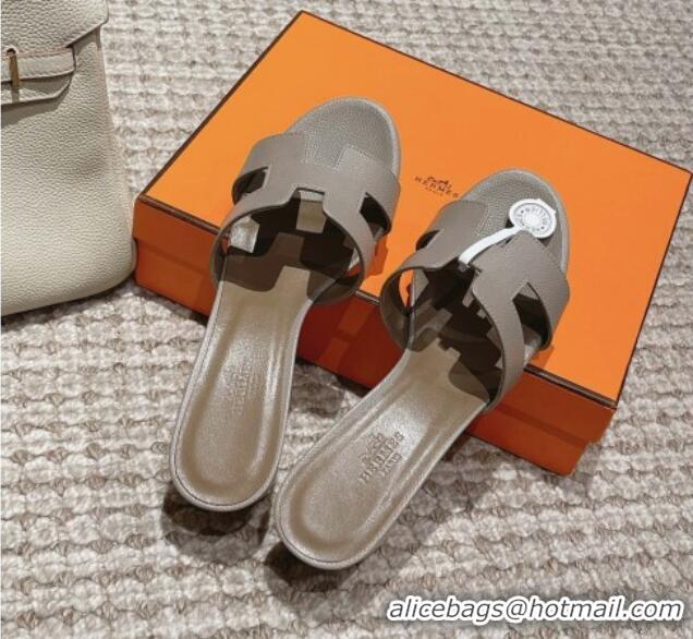 Durable Hermes Classic Oasis Heel Slide Sandals 4.5cm in Palm Grained Leather Grey 123014