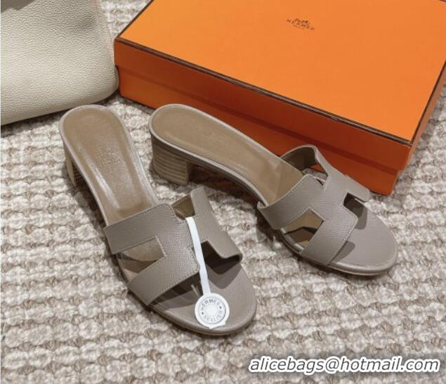 Durable Hermes Classic Oasis Heel Slide Sandals 4.5cm in Palm Grained Leather Grey 123014