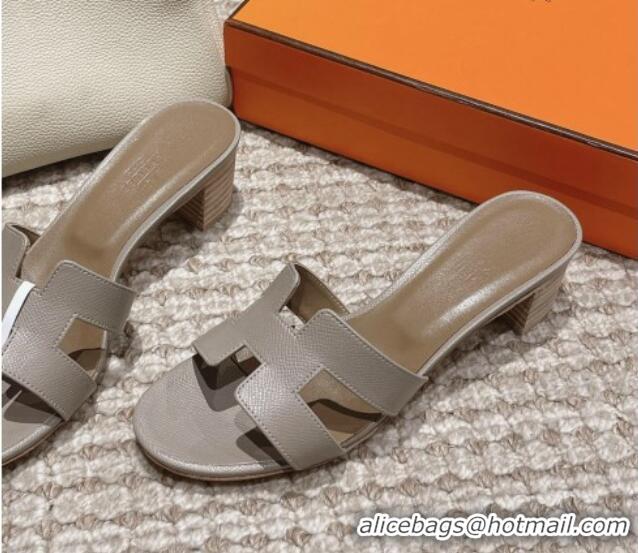 Durable Hermes Classic Oasis Heel Slide Sandals 4.5cm in Palm Grained Leather Grey 123014