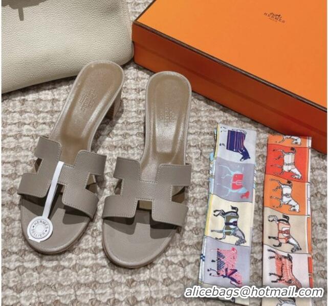 Durable Hermes Classic Oasis Heel Slide Sandals 4.5cm in Palm Grained Leather Grey 123014