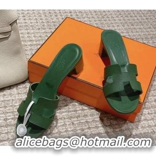 Grade Quality Hermes Classic Oasis Heel Slide Sandals 4.5cm in Palm Grained Leather Green 123015