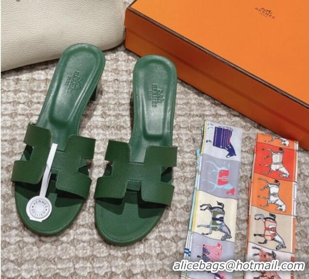 Grade Quality Hermes Classic Oasis Heel Slide Sandals 4.5cm in Palm Grained Leather Green 123015