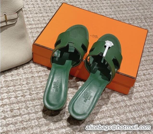 Grade Quality Hermes Classic Oasis Heel Slide Sandals 4.5cm in Palm Grained Leather Green 123015