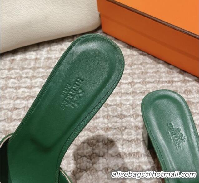 Grade Quality Hermes Classic Oasis Heel Slide Sandals 4.5cm in Palm Grained Leather Green 123015