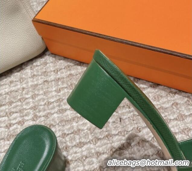 Grade Quality Hermes Classic Oasis Heel Slide Sandals 4.5cm in Palm Grained Leather Green 123015