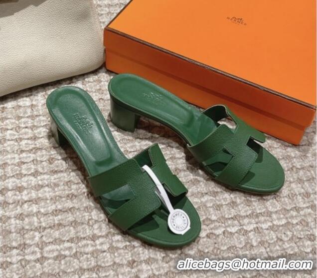 Grade Quality Hermes Classic Oasis Heel Slide Sandals 4.5cm in Palm Grained Leather Green 123015