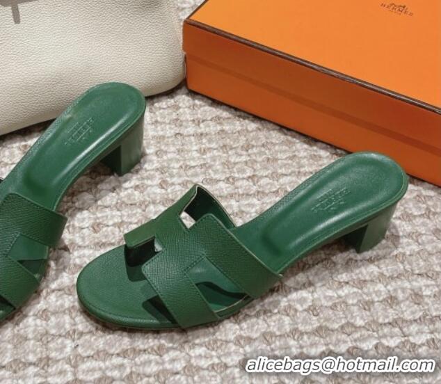 Grade Quality Hermes Classic Oasis Heel Slide Sandals 4.5cm in Palm Grained Leather Green 123015