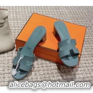 Low Price Hermes Classic Oasis Heel Slide Sandals 4.5cm in Palm Grained Leather Blue 123017