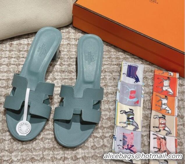 Low Price Hermes Classic Oasis Heel Slide Sandals 4.5cm in Palm Grained Leather Blue 123017