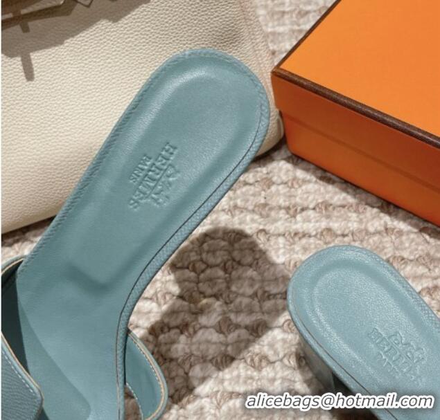 Low Price Hermes Classic Oasis Heel Slide Sandals 4.5cm in Palm Grained Leather Blue 123017