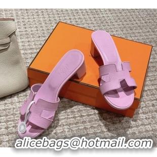 Feminine Hermes Classic Oasis Heel Slide Sandals 4.5cm in Palm Grained Leather Purple 123018